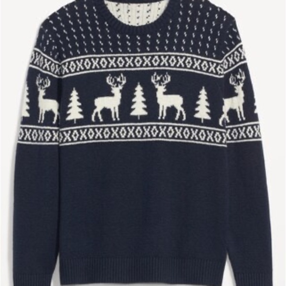 Old Navy Men's Navy and White Crewneck Sweater